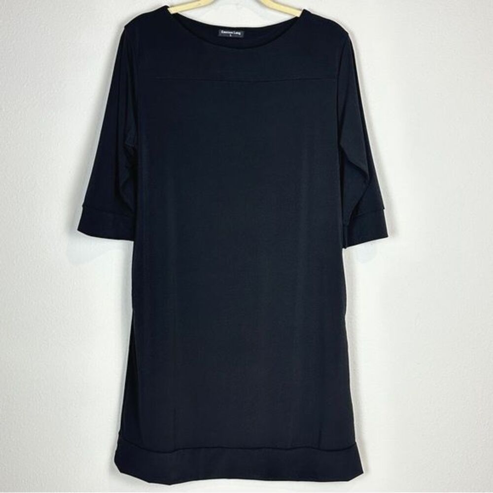 Emerson Lang York Black 3/4 Sleeve Jersey Shift Dress L